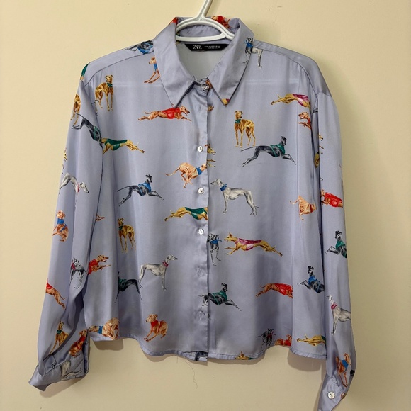 Zara Tops - Zara Collared Dog Print Blouse
